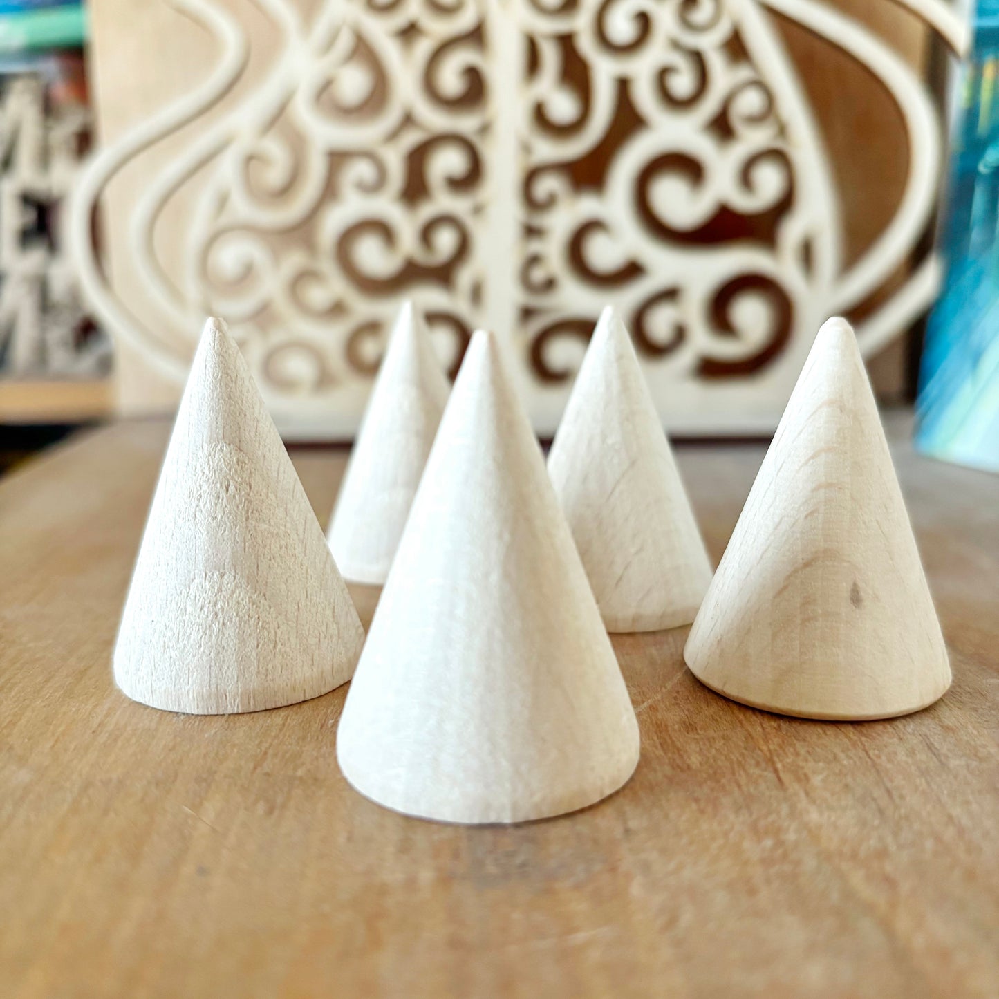 Unfinished Wooden Cones 40mm, Beech Wood Craft Shapes Set, Peg Doll Parts, Waldorf Toy Supply, DIY Wood Cones Bulk