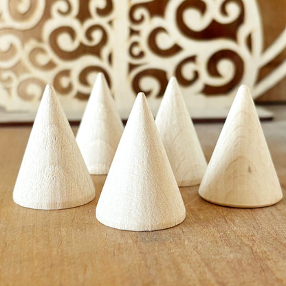 Unfinished Wooden Cones 40mm, Beech Wood Craft Shapes Set, Peg Doll Parts, Waldorf Toy Supply, DIY Wood Cones Bulk