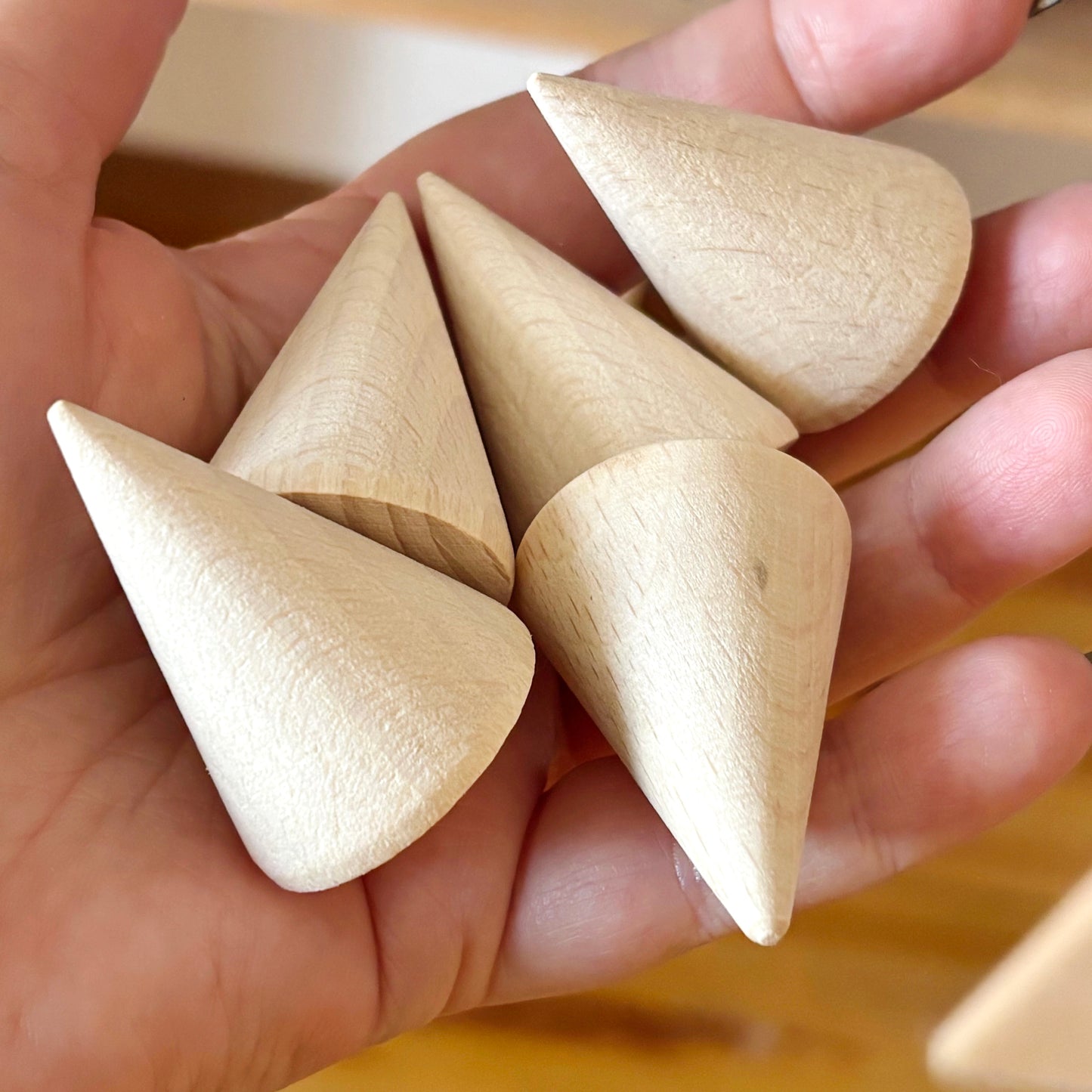 Unfinished Wooden Cones 40mm, Beech Wood Craft Shapes Set, Peg Doll Parts, Waldorf Toy Supply, DIY Wood Cones Bulk