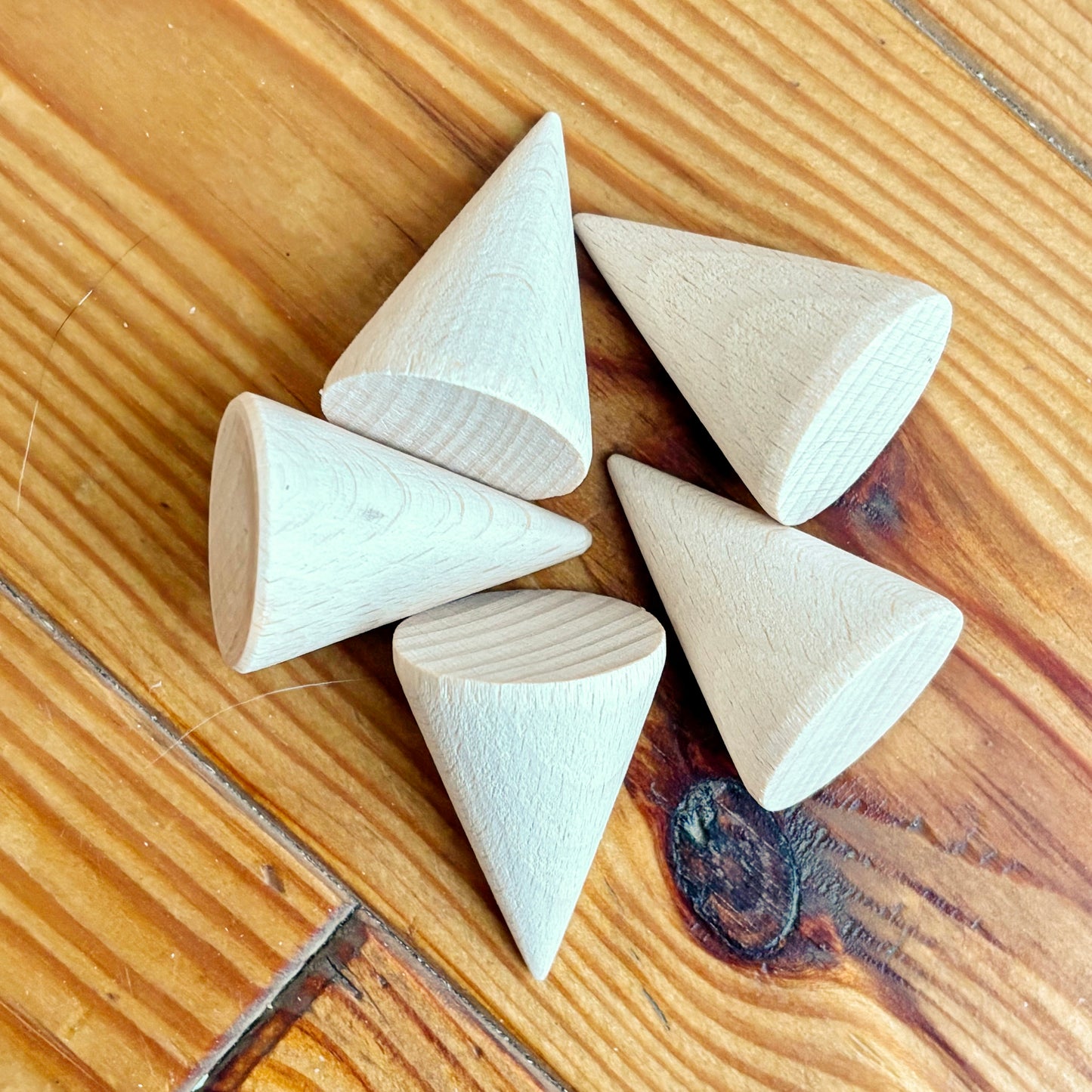 Unfinished Wooden Cones 40mm, Beech Wood Craft Shapes Set, Peg Doll Parts, Waldorf Toy Supply, DIY Wood Cones Bulk