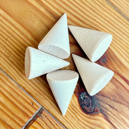 Unfinished Wooden Cones 40mm, Beech Wood Craft Shapes Set, Peg Doll Parts, Waldorf Toy Supply, DIY Wood Cones Bulk
