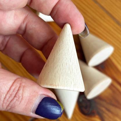 Unfinished Wooden Cones 40mm, Beech Wood Craft Shapes Set, Peg Doll Parts, Waldorf Toy Supply, DIY Wood Cones Bulk