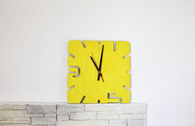 Load image into Gallery viewer, Wooden modern clock - Square yellow clock - 320 mm - 12.6 inches - handmade clock - Silent clock mechanism
