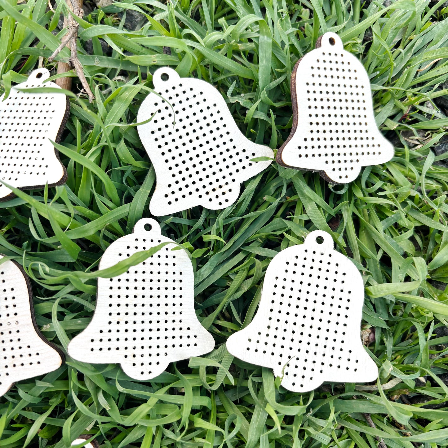 Wood Cross Stitch Bell Blank 60mm, Birch Plywood Ornament, Embroidery Pendant Base, Laser Cut DIY Craft Supply