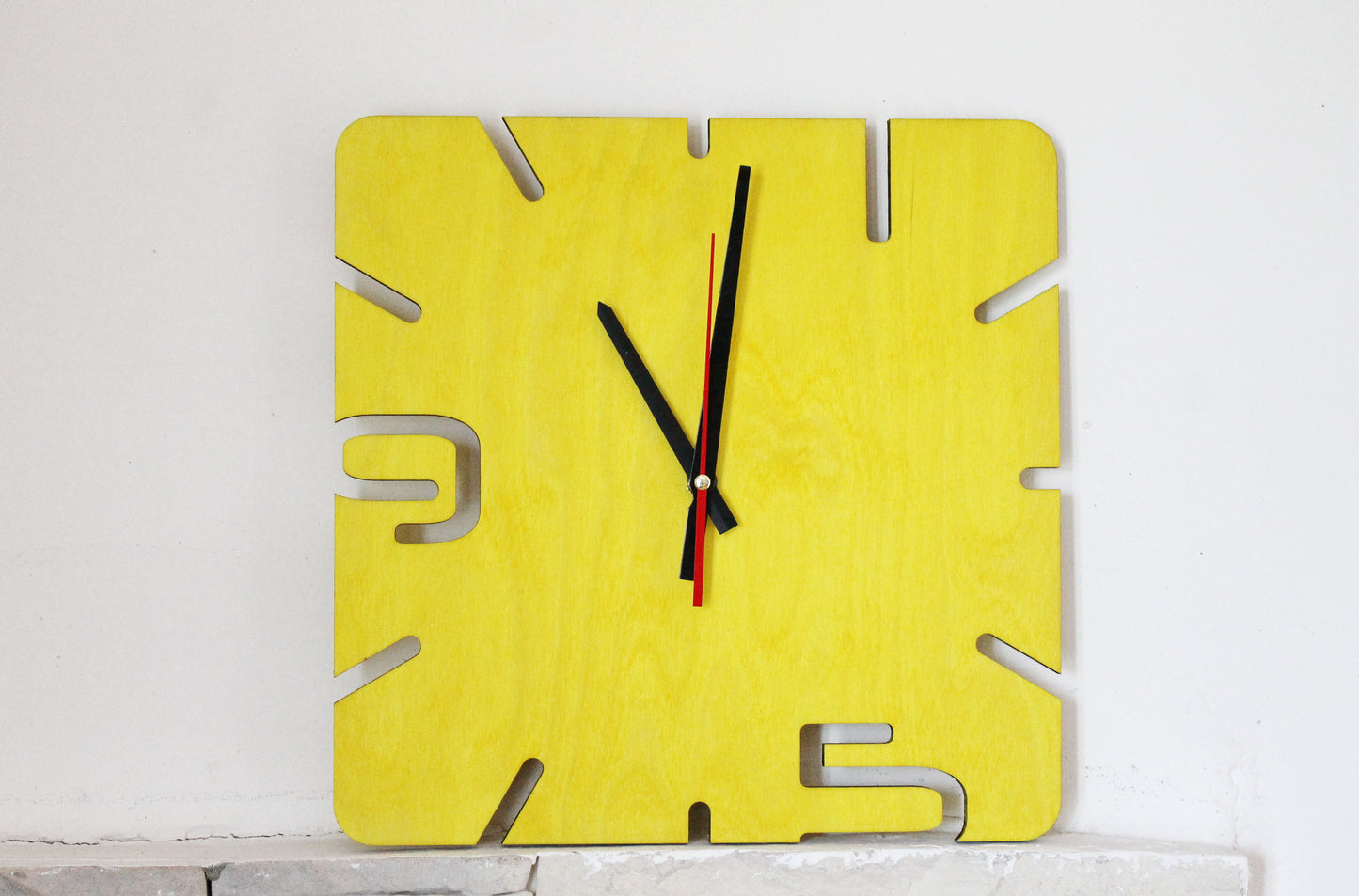 Wooden modern clock - Square yellow clock - 320 mm - 12.6 inches - handmade clock - Silent clock mechanism