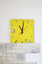 Load image into Gallery viewer, Wooden modern clock - Square yellow clock - 320 mm - 12.6 inches - handmade clock - Silent clock mechanism
