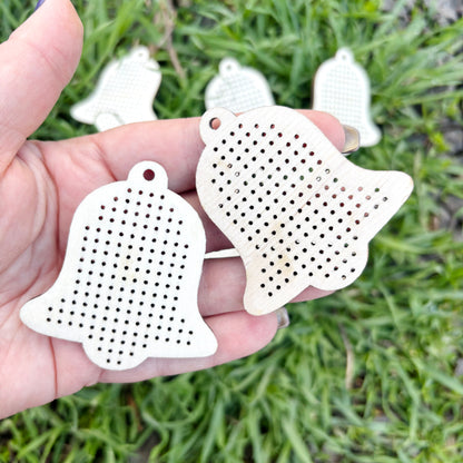 Wood Cross Stitch Bell Blank 60mm, Birch Plywood Ornament, Embroidery Pendant Base, Laser Cut DIY Craft Supply