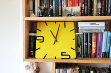 Load image into Gallery viewer, Wooden modern clock - Square yellow clock - 320 mm - 12.6 inches - handmade clock - Silent clock mechanism
