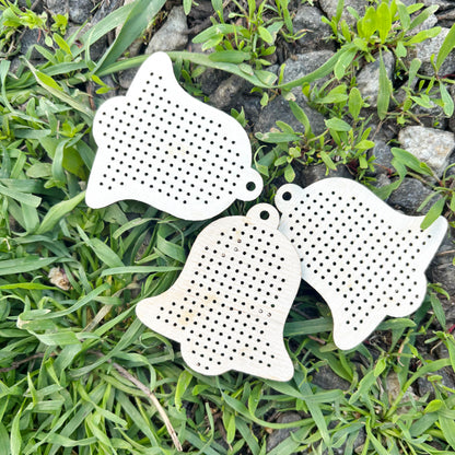 Wood Cross Stitch Bell Blank 60mm, Birch Plywood Ornament, Embroidery Pendant Base, Laser Cut DIY Craft Supply