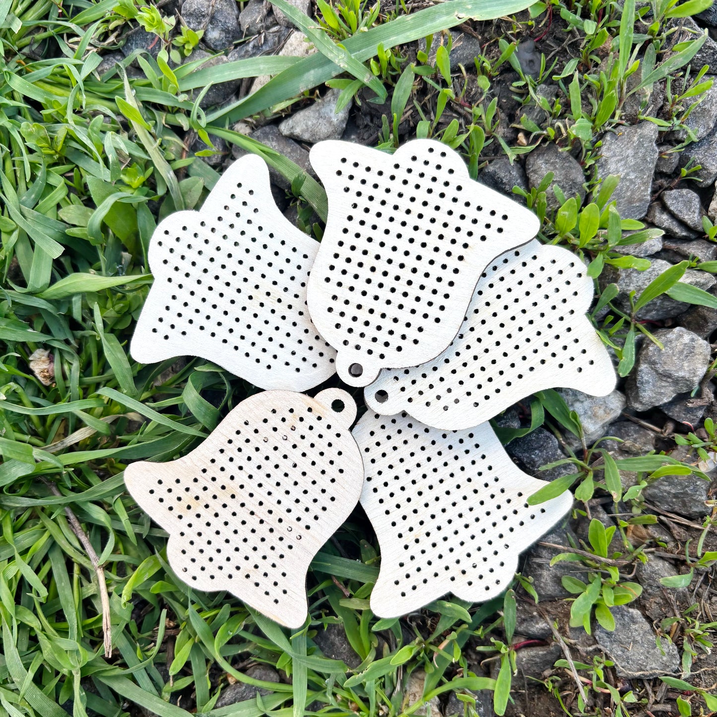 Wood Cross Stitch Bell Blank 60mm, Birch Plywood Ornament, Embroidery Pendant Base, Laser Cut DIY Craft Supply