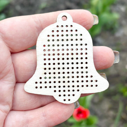 Wood Cross Stitch Bell Blank 60mm, Birch Plywood Ornament, Embroidery Pendant Base, Laser Cut DIY Craft Supply