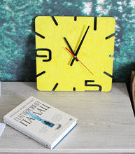 Load image into Gallery viewer, Wooden modern clock - Square yellow clock - 320 mm - 12.6 inches - handmade clock - Silent clock mechanism
