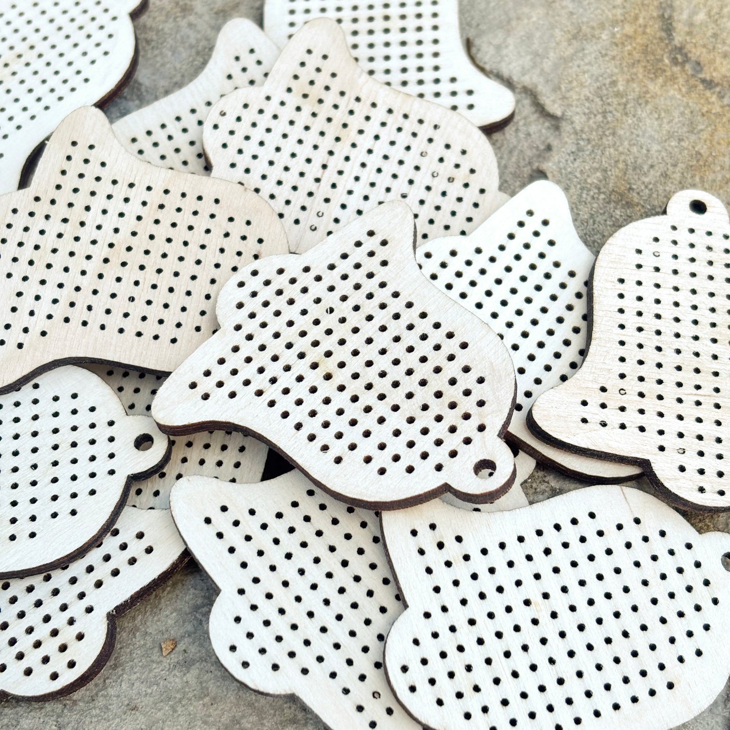 Wood Cross Stitch Bell Blank 60mm, Birch Plywood Ornament, Embroidery Pendant Base, Laser Cut DIY Craft Supply
