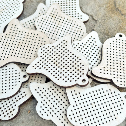 Wood Cross Stitch Bell Blank 60mm, Birch Plywood Ornament, Embroidery Pendant Base, Laser Cut DIY Craft Supply