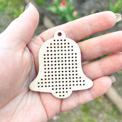 Wood Cross Stitch Bell Blank 60mm, Birch Plywood Ornament, Embroidery Pendant Base, Laser Cut DIY Craft Supply