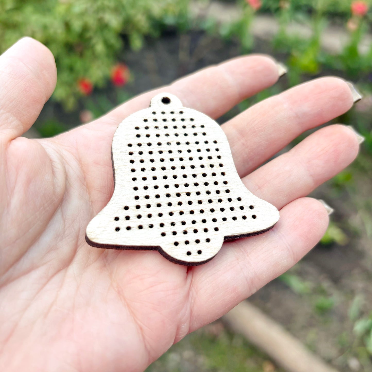 Wood Cross Stitch Bell Blank 60mm, Birch Plywood Ornament, Embroidery Pendant Base, Laser Cut DIY Craft Supply
