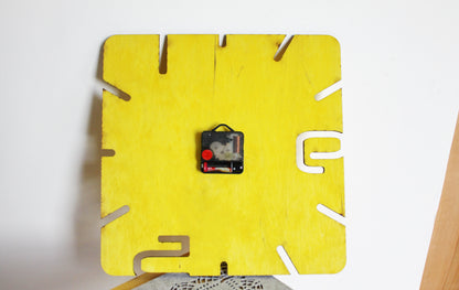 Wooden modern clock - Square yellow clock - 320 mm - 12.6 inches - handmade clock - Silent clock mechanism