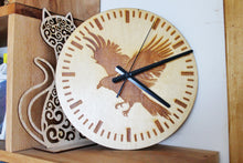 Load image into Gallery viewer, Wooden clock - Crow - natural color - 300 mm - 11.8 inches - ready to ship - handmade clock - Silent clock mechanism
