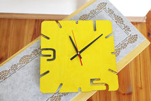 Load image into Gallery viewer, Wooden modern clock - Square yellow clock - 320 mm - 12.6 inches - handmade clock - Silent clock mechanism
