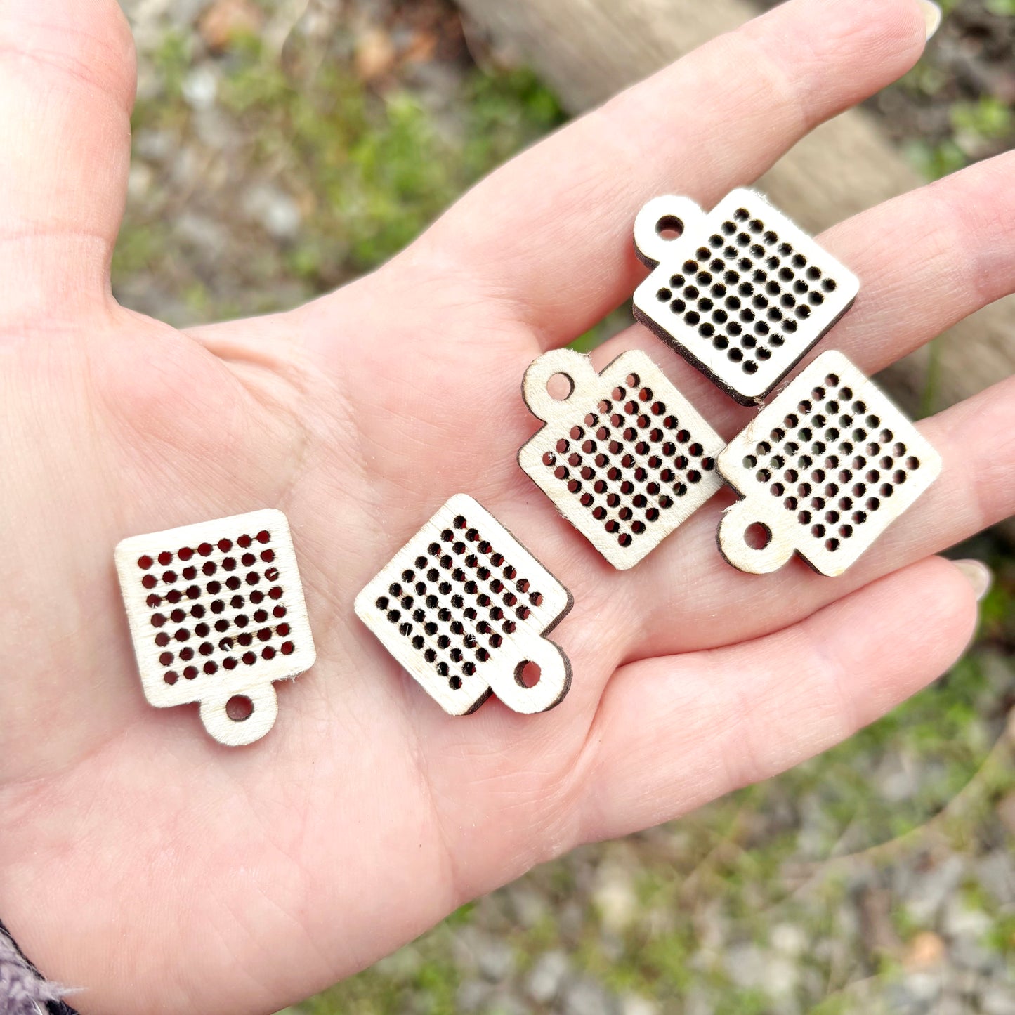 Mini Cross Stitch Wood Blank 0.8 Inch Square, Tiny Embroidery Base Birch Plywood 4mm, Earring Pendant DIY Craft Supply