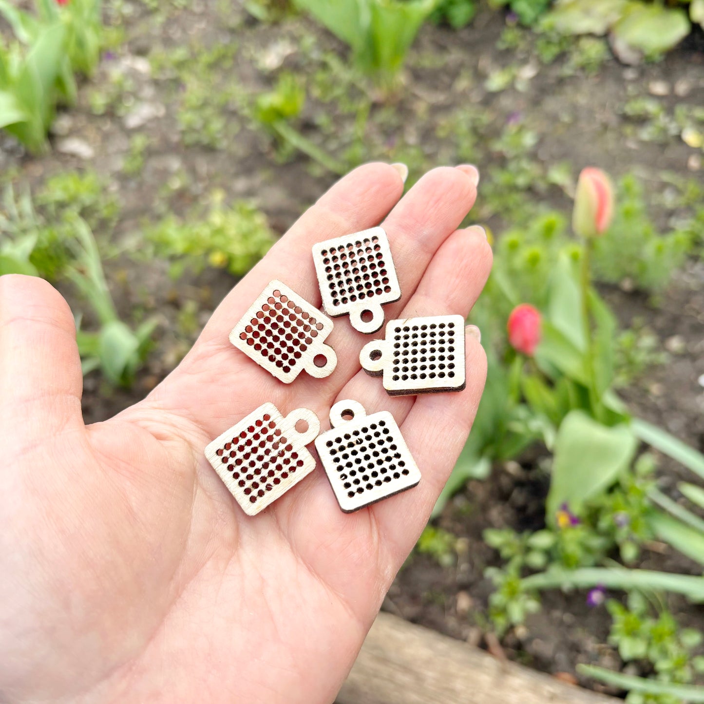 Mini Cross Stitch Wood Blank 0.8 Inch Square, Tiny Embroidery Base Birch Plywood 4mm, Earring Pendant DIY Craft Supply