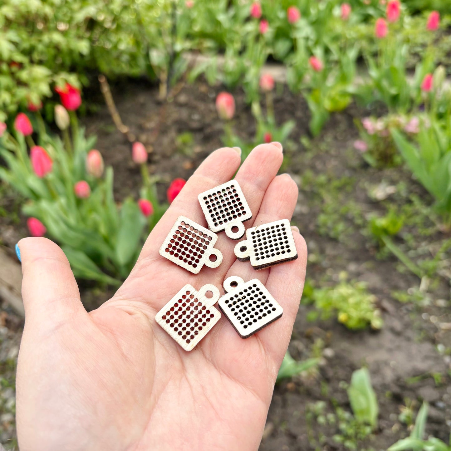 Mini Cross Stitch Wood Blank 0.8 Inch Square, Tiny Embroidery Base Birch Plywood 4mm, Earring Pendant DIY Craft Supply