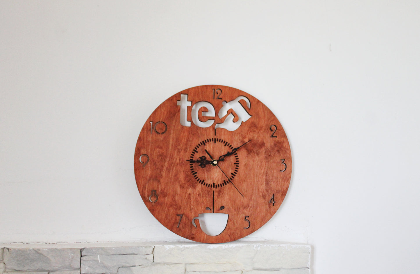 Wooden modern clock - TEA - red wood color - 320 mm - 12.6 inches - light and ready to ship - handmade clock - Silent clock mechanism