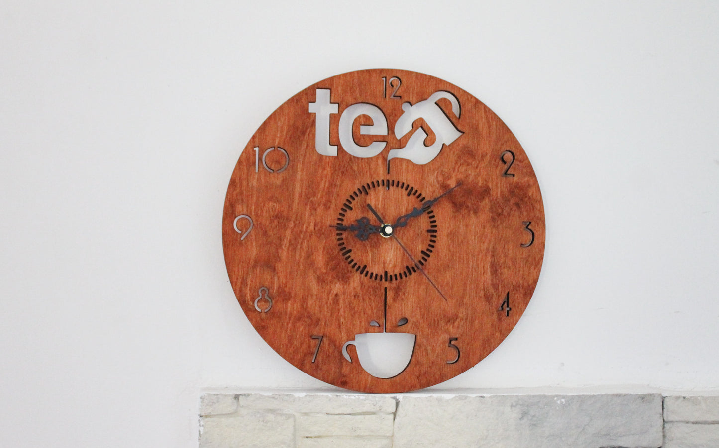 Wooden modern clock - TEA - red wood color - 320 mm - 12.6 inches - light and ready to ship - handmade clock - Silent clock mechanism