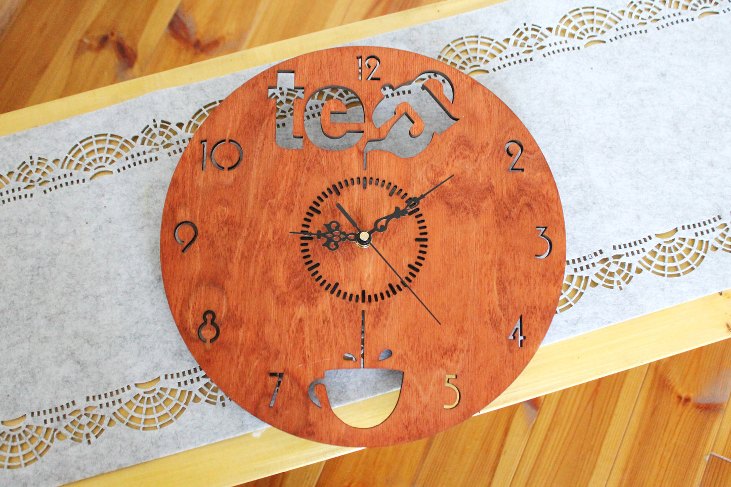 Wooden modern clock - TEA - red wood color - 320 mm - 12.6 inches - light and ready to ship - handmade clock - Silent clock mechanism