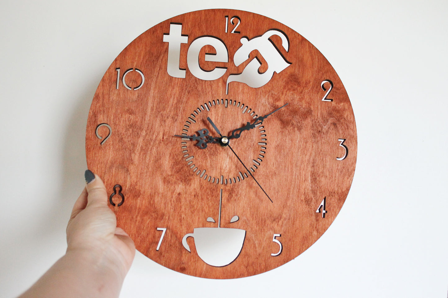 Wooden modern clock - TEA - red wood color - 320 mm - 12.6 inches - light and ready to ship - handmade clock - Silent clock mechanism