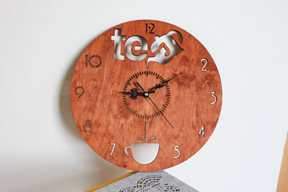 Wooden modern clock - TEA - red wood color - 320 mm - 12.6 inches - light and ready to ship - handmade clock - Silent clock mechanism