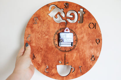 Wooden modern clock - TEA - red wood color - 320 mm - 12.6 inches - light and ready to ship - handmade clock - Silent clock mechanism