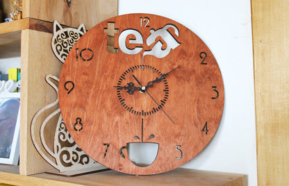 Wooden modern clock - TEA - red wood color - 320 mm - 12.6 inches - light and ready to ship - handmade clock - Silent clock mechanism