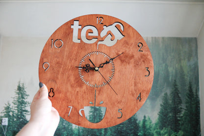 Wooden modern clock - TEA - red wood color - 320 mm - 12.6 inches - light and ready to ship - handmade clock - Silent clock mechanism