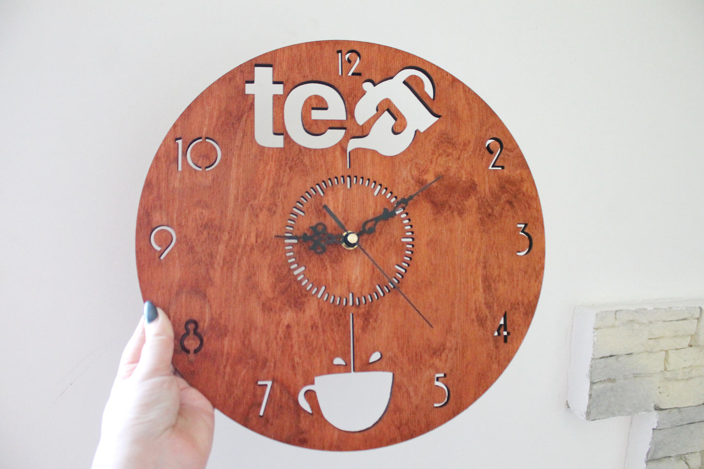 Wooden modern clock - TEA - red wood color - 320 mm - 12.6 inches - light and ready to ship - handmade clock - Silent clock mechanism