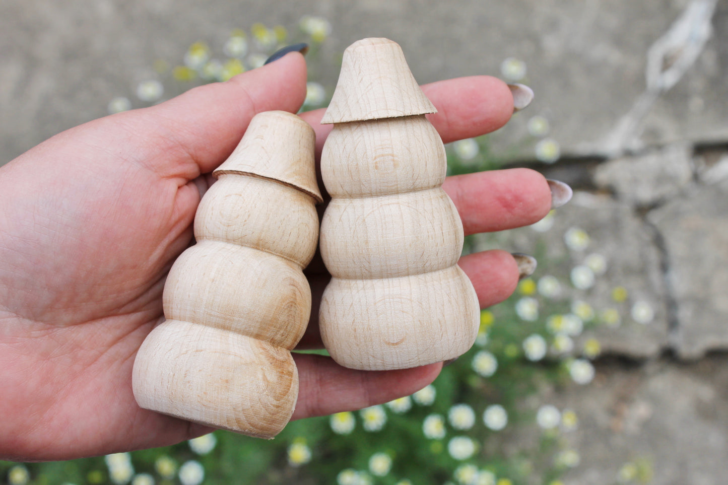 Set of two Wooden Snowman - 80x45 mm - 3x1.8 inches - unfinished wooden handmade Snowman - made of alder wood