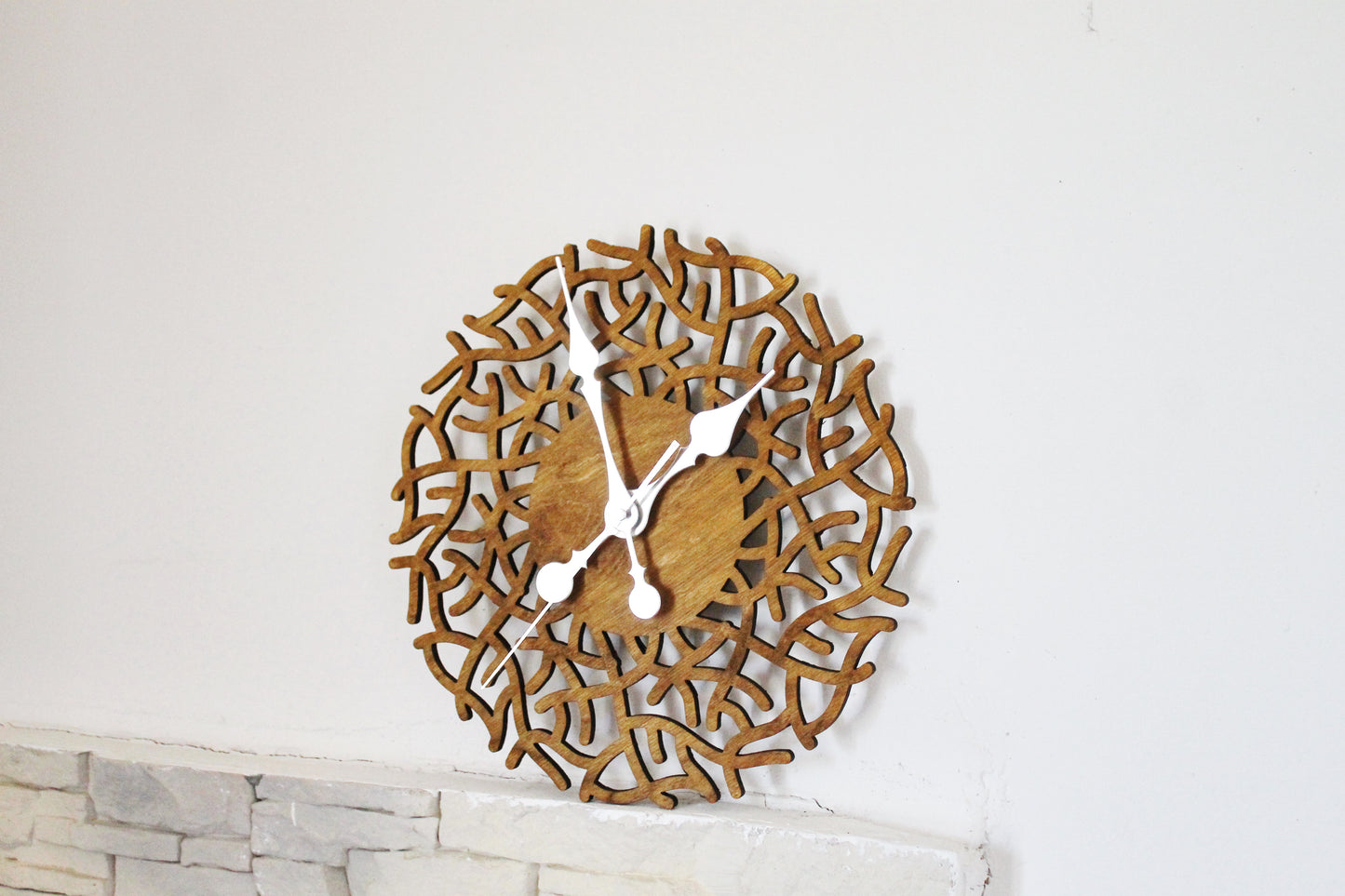 Wooden nature clock - walnut color - 320 mm - 12.6 inches - handmade clock - Silent clock mechanism