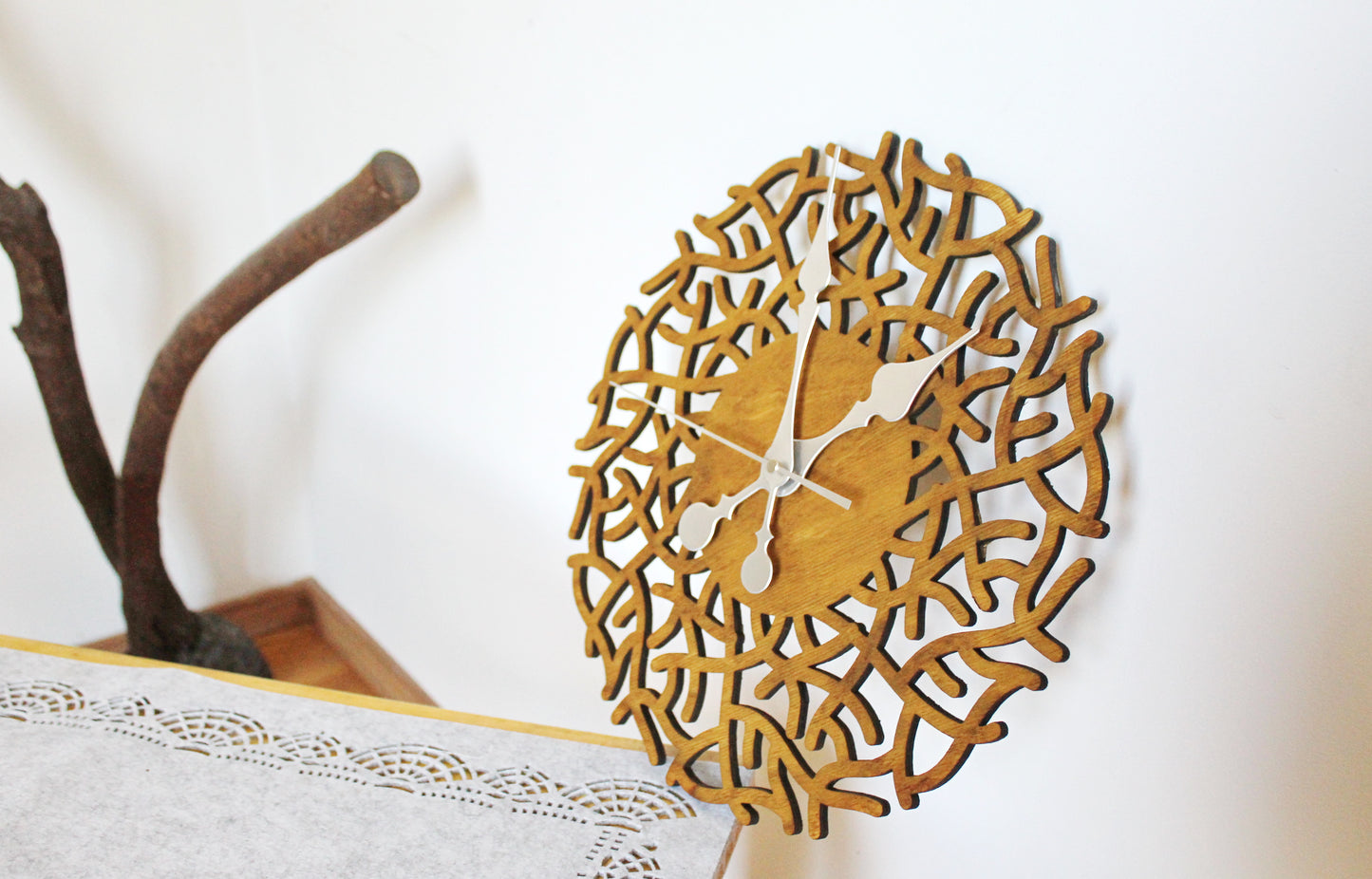 Wooden nature clock - walnut color - 320 mm - 12.6 inches - handmade clock - Silent clock mechanism