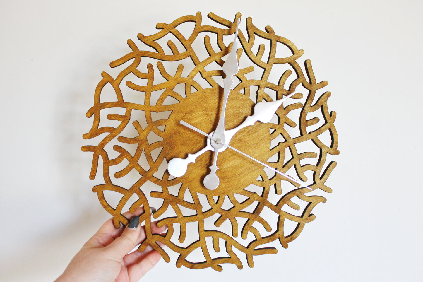 Wooden nature clock - walnut color - 320 mm - 12.6 inches - handmade clock - Silent clock mechanism