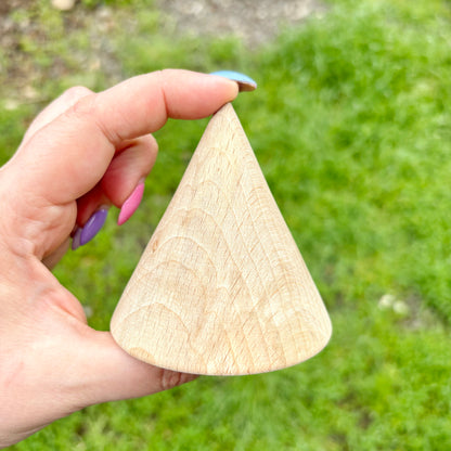 Large Wooden Cone 3 Inch, Unfinished Beech Wood Cone for Waldorf Crafts, Montessori Decor, Natural DIY Wood Shape