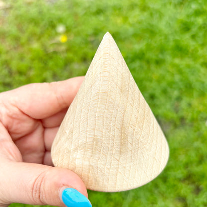 Large Wooden Cone 3 Inch, Unfinished Beech Wood Cone for Waldorf Crafts, Montessori Decor, Natural DIY Wood Shape