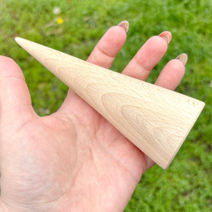 Large Wooden Cone 150mm - 5.9 inch - Beech Wood Blank for Crafts Natural Waldorf Decor DIY Painting Cone Peg Doll Base