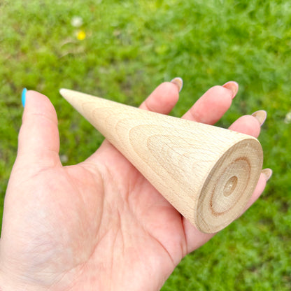 Large Wooden Cone 150mm - 5.9 inch - Beech Wood Blank for Crafts Natural Waldorf Decor DIY Painting Cone Peg Doll Base