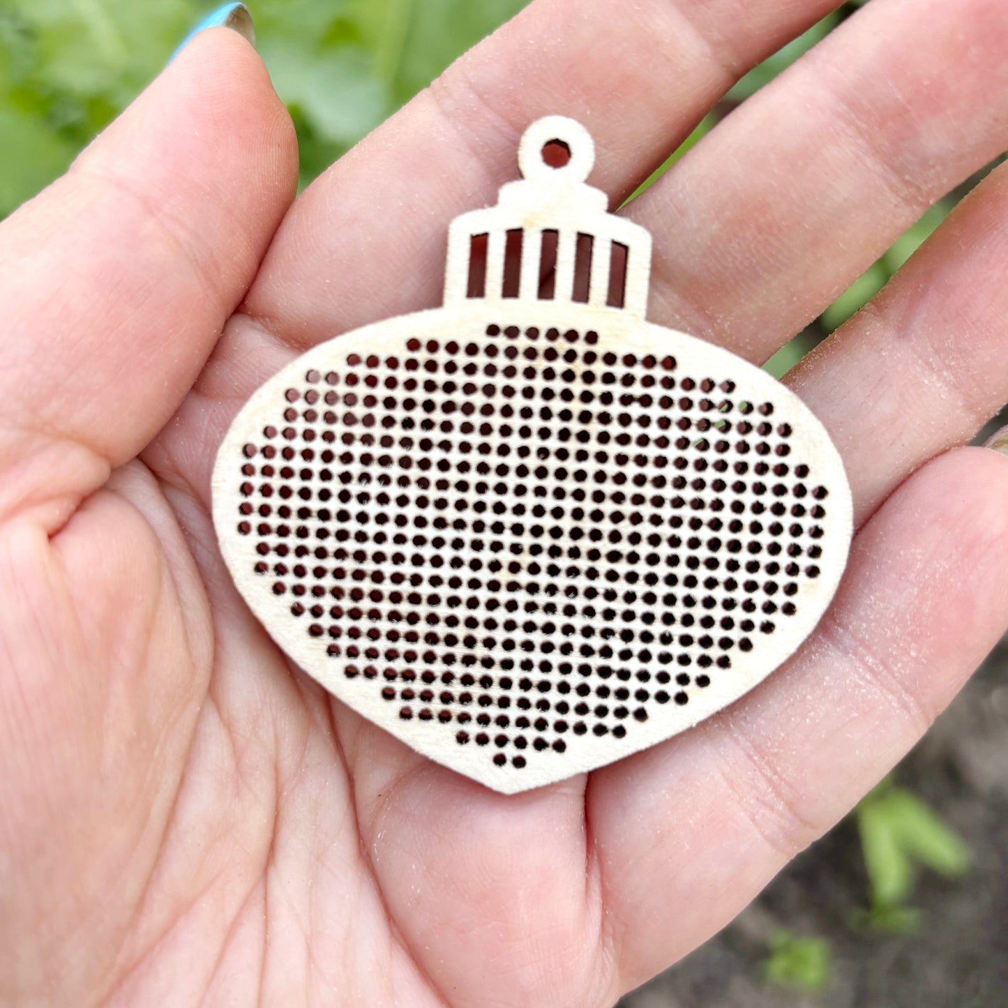 Wood Cross Stitch Christmas Ornament Blank, Birch Plywood Embroidery Pendant, Laser Cut Bauble DIY Craft
