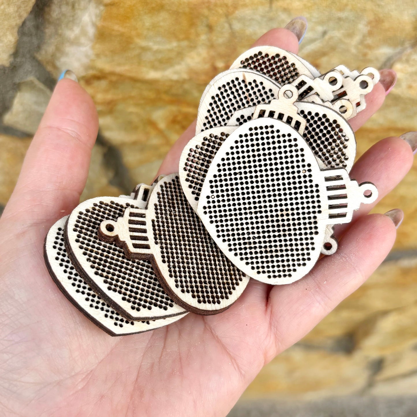 Wood Cross Stitch Christmas Ornament Blank, Birch Plywood Embroidery Pendant, Laser Cut Bauble DIY Craft