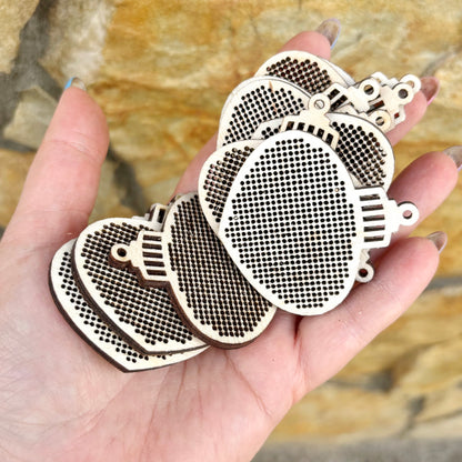 Wood Cross Stitch Christmas Ornament Blank, Birch Plywood Embroidery Pendant, Laser Cut Bauble DIY Craft
