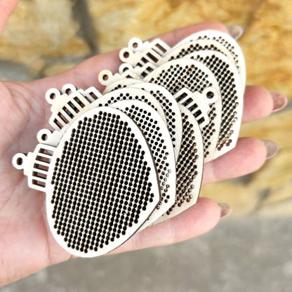 Wood Cross Stitch Christmas Ornament Blank, Birch Plywood Embroidery Pendant, Laser Cut Bauble DIY Craft
