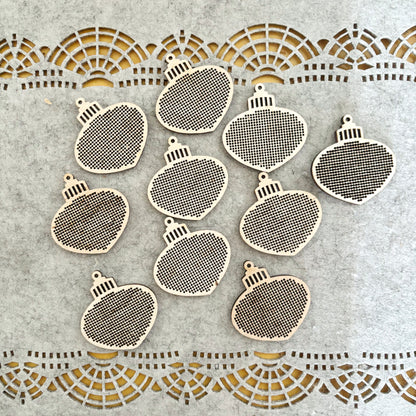 Wood Cross Stitch Christmas Ornament Blank, Birch Plywood Embroidery Pendant, Laser Cut Bauble DIY Craft