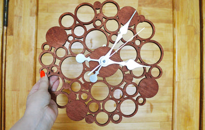 Wooden modern clock - Circles - red wood color - 320 mm - 12.6 inches - light and ready to ship - handmade clock - Silent clock mechanism