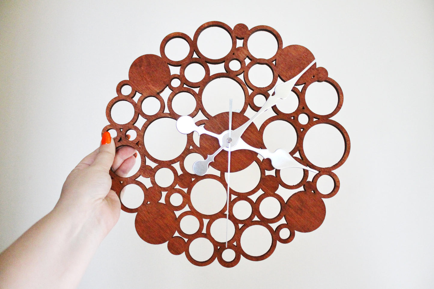 Wooden modern clock - Circles - red wood color - 320 mm - 12.6 inches - light and ready to ship - handmade clock - Silent clock mechanism